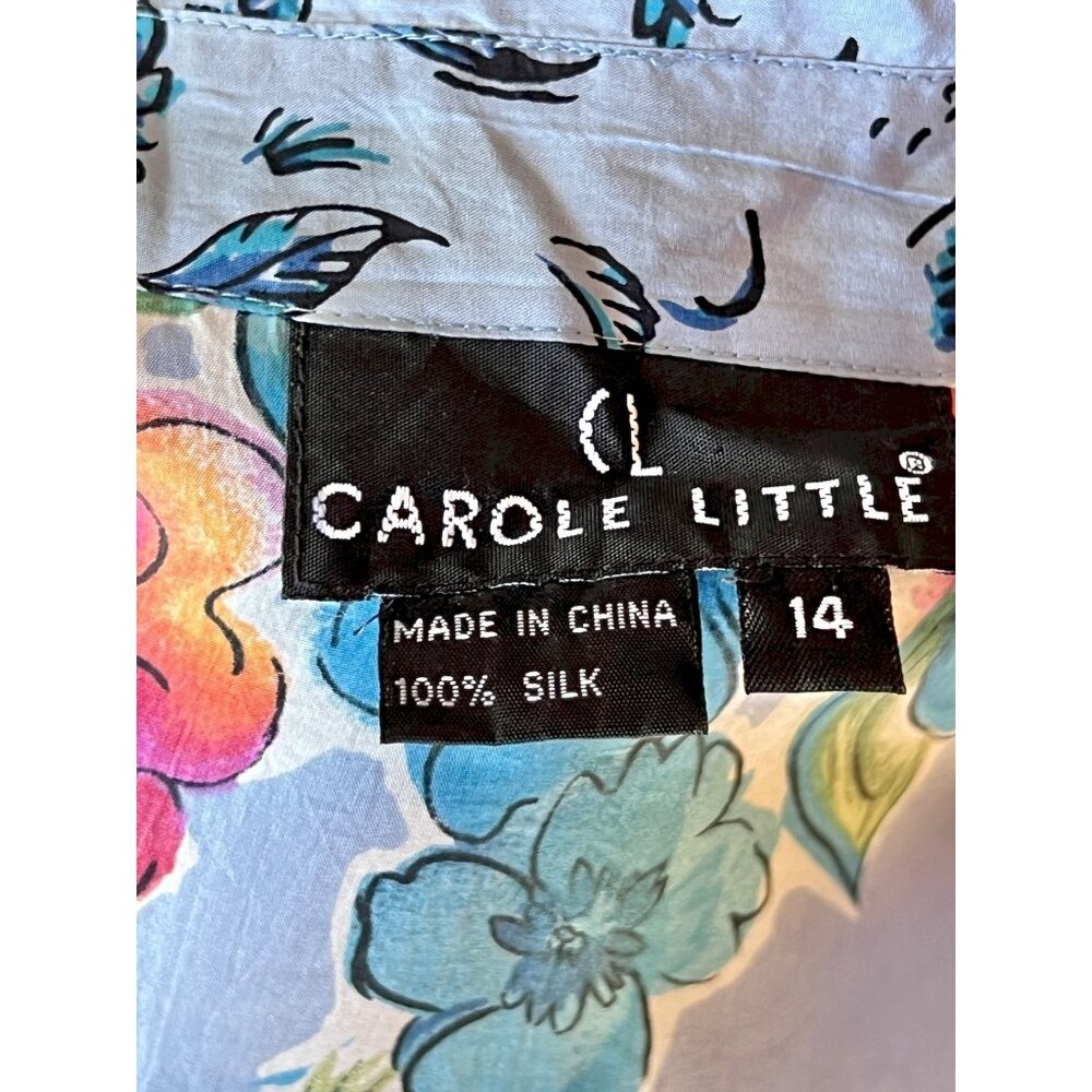 Carole Little Womens Silk Button-Up Shirt Dress 14 Island Prints Long Sleeve 80s - Picture 7 of 16